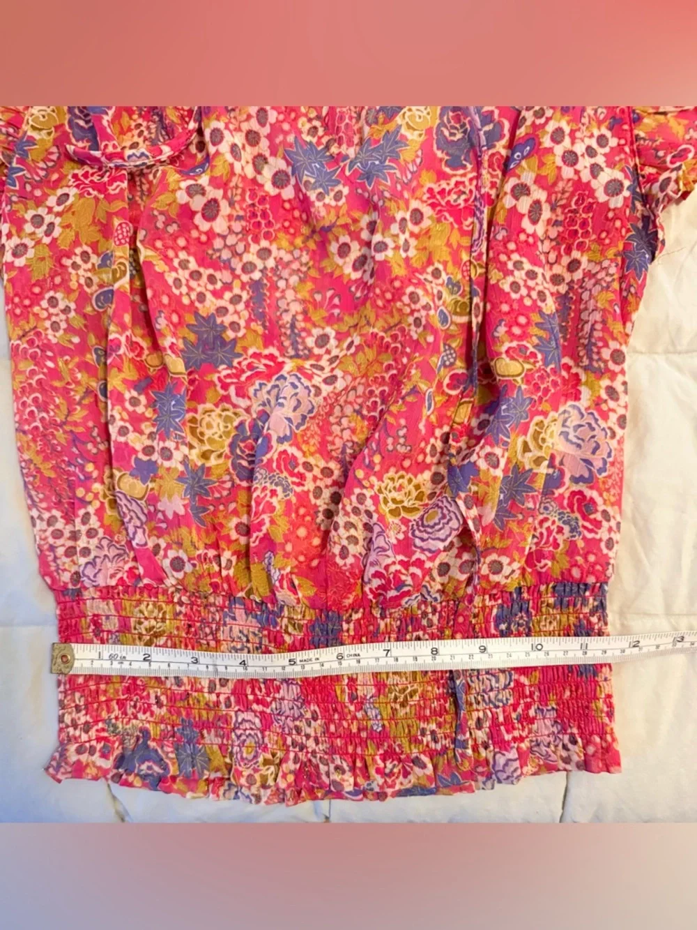 Joie Pink Floral Sheer Ruffle Sleeve Blouse - Smocked Waist - Size XS/TP
